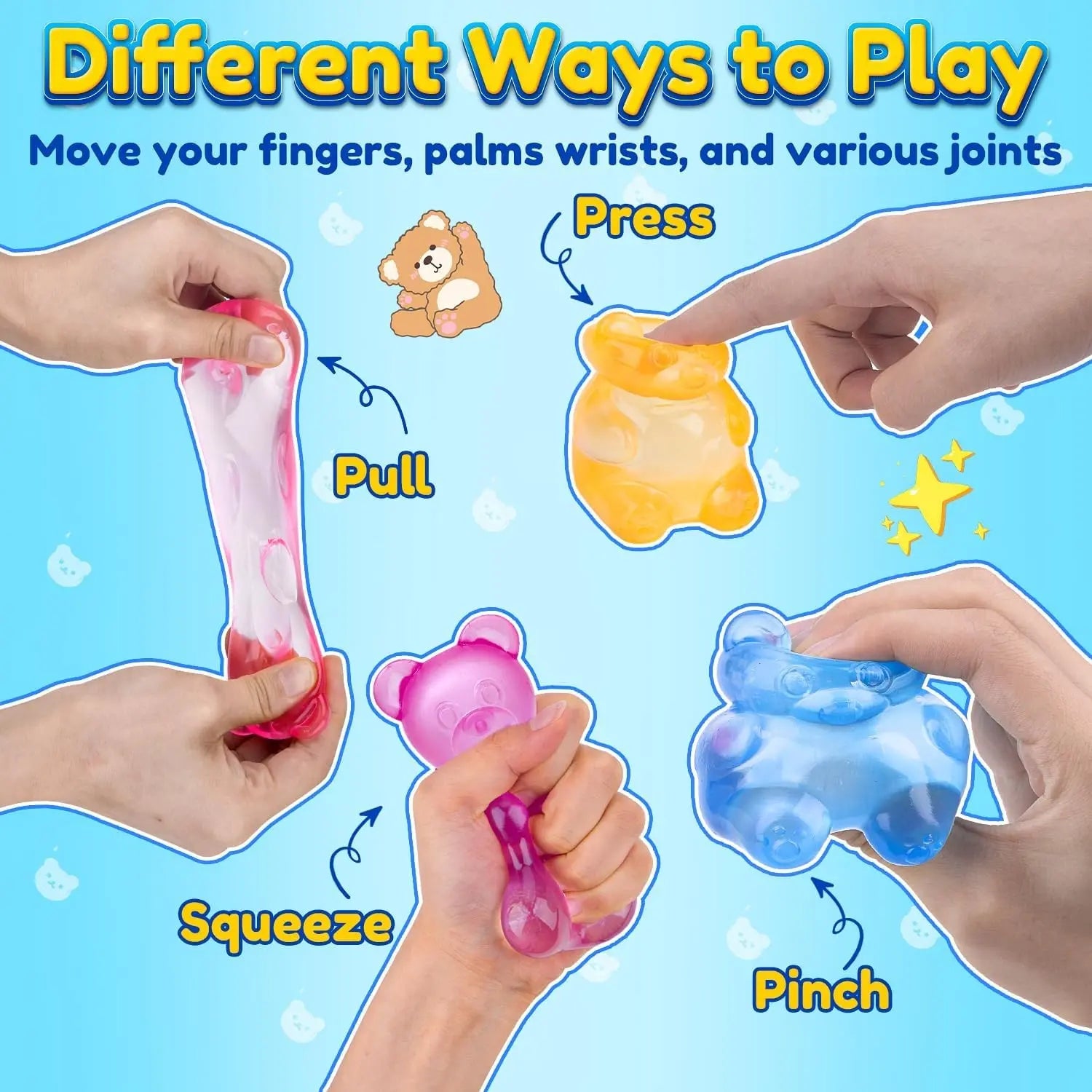 1/4 Counts Gummy Bear - Sensory Fidget Toy with Jelly-Like Filling, Squeeze Toys, Stress Toys, Stress Relief Toys, Fidget Toy, Birthday Gifts, Gift Bag Stuffing, Delightful Fun Celebration