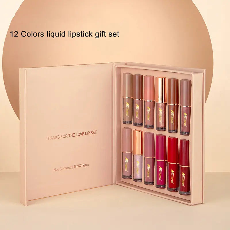12-Color Liquid Lipstick Gift Set – Matte Pearlescent Finish, Non-Fading, Long-Lasting, Moisturizing for Full Lip Color, Everyday Lip Makeup & All-Day Wear - Perfect Beauty Gift for Women, Lip Cosmetics & Makeup Sets