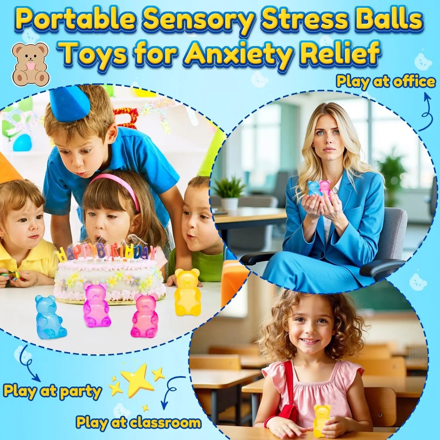 1/4 Counts Gummy Bear - Sensory Fidget Toy with Jelly-Like Filling, Squeeze Toys, Stress Toys, Stress Relief Toys, Fidget Toy, Birthday Gifts, Gift Bag Stuffing, Delightful Fun Celebration