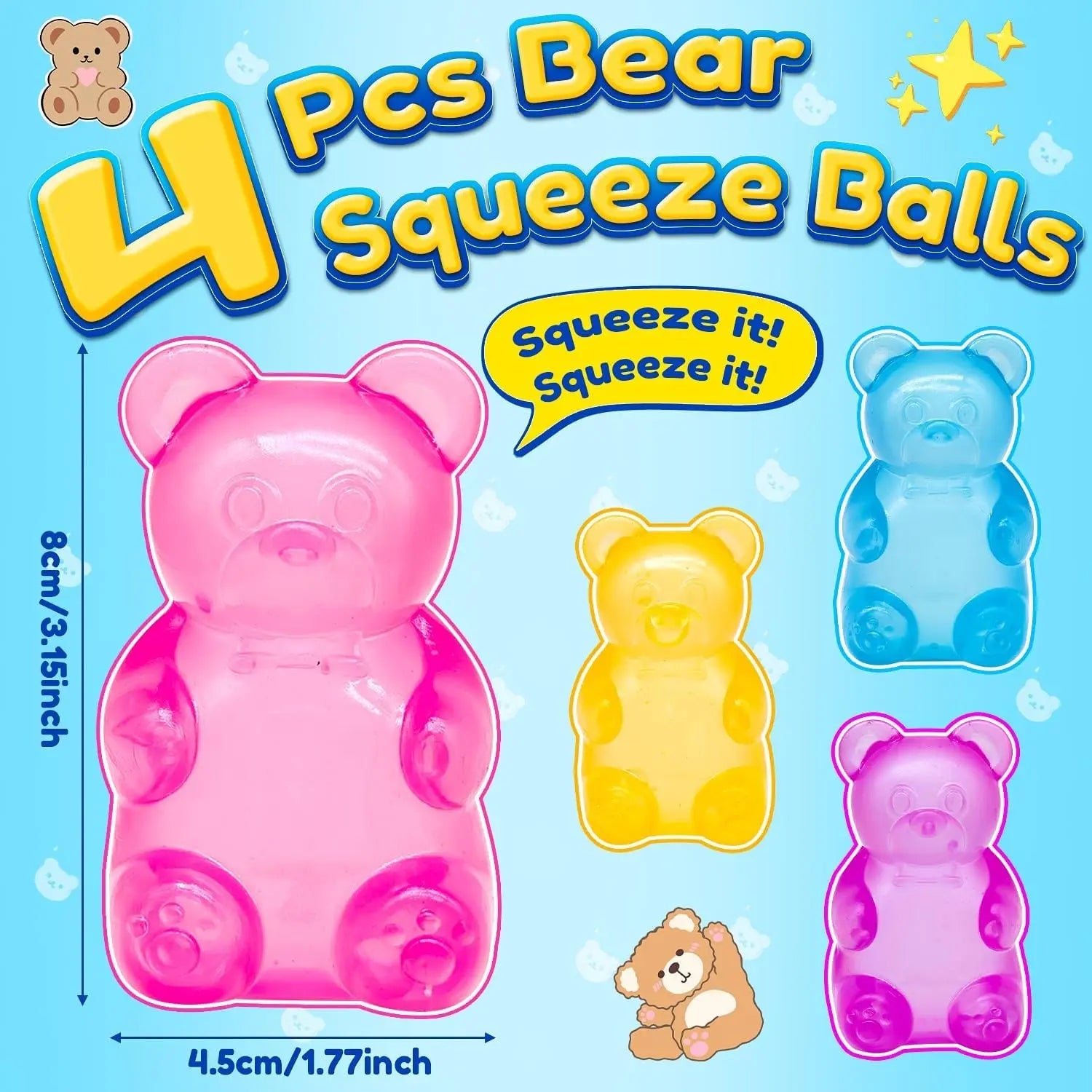 1/4 Counts Gummy Bear - Sensory Fidget Toy with Jelly-Like Filling, Squeeze Toys, Stress Toys, Stress Relief Toys, Fidget Toy, Birthday Gifts, Gift Bag Stuffing, Delightful Fun Celebration