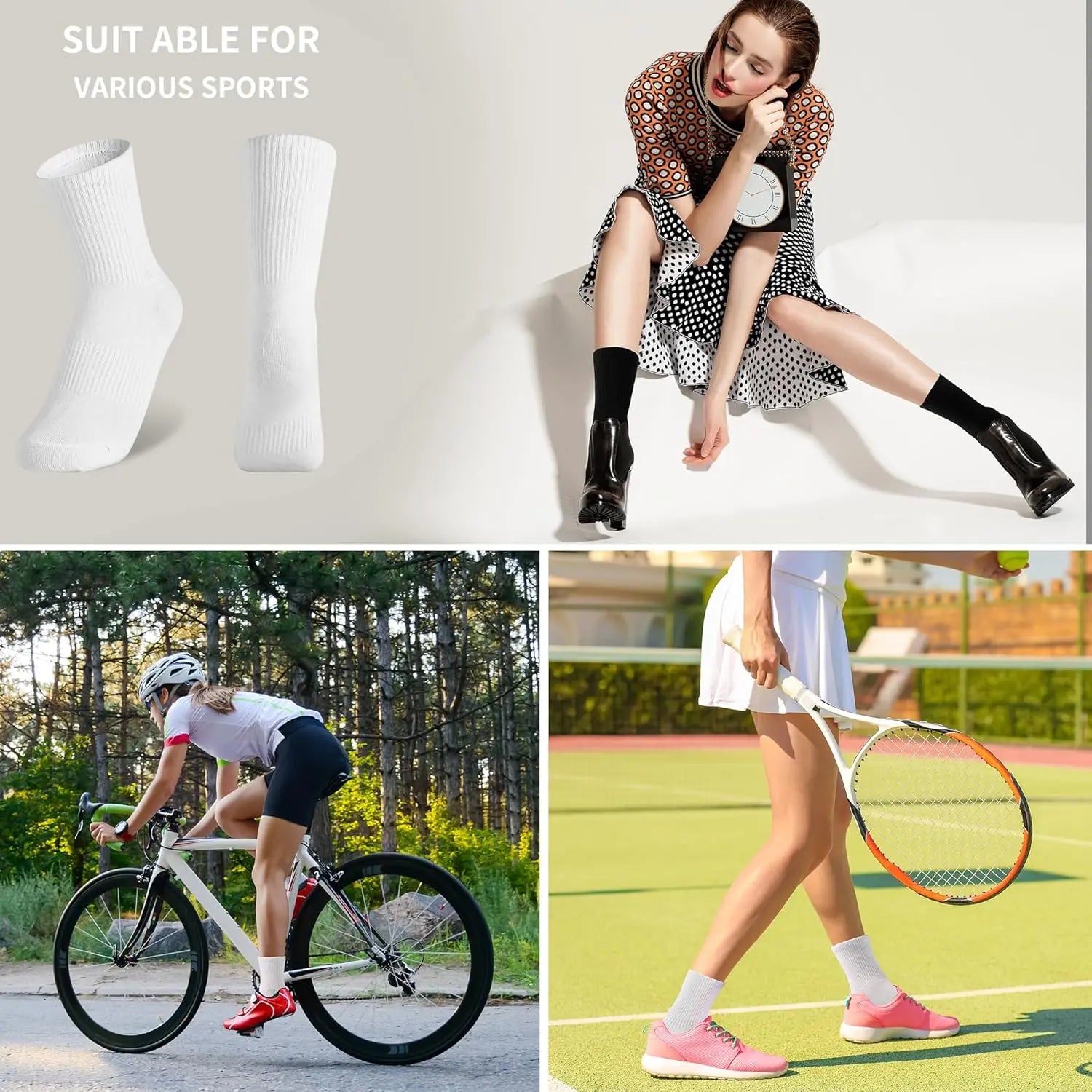 12 Packs Crew Socks for Women and Men – Cushioned Long Cotton Athletic Socks for Hiking, Running (6 Pairs)