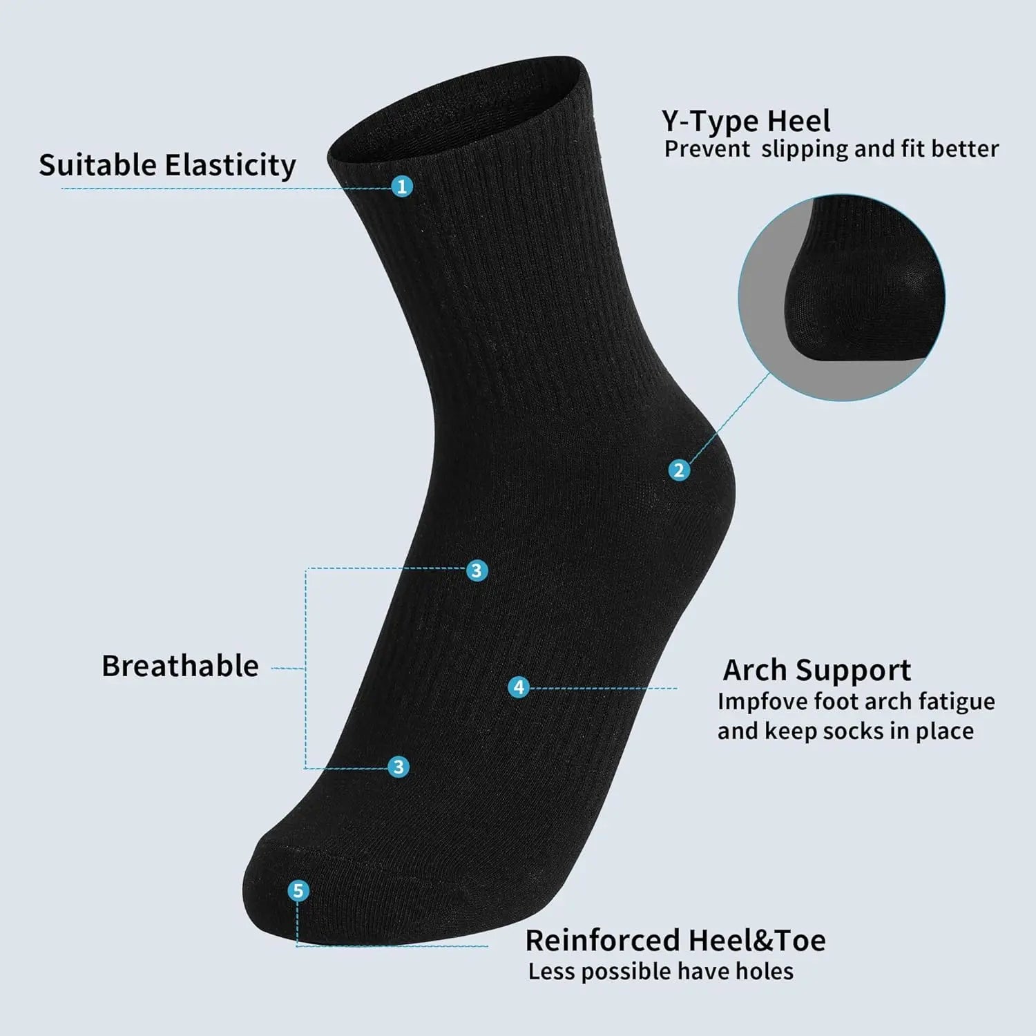 12 Packs Crew Socks for Women and Men – Cushioned Long Cotton Athletic Socks for Hiking, Running (6 Pairs)